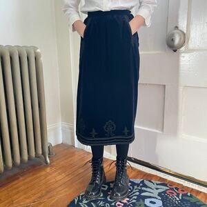 Vintage Yves Saint Laurent Rive Gauche Sz 10 Blue Velvet Black Corded Trim Skirt